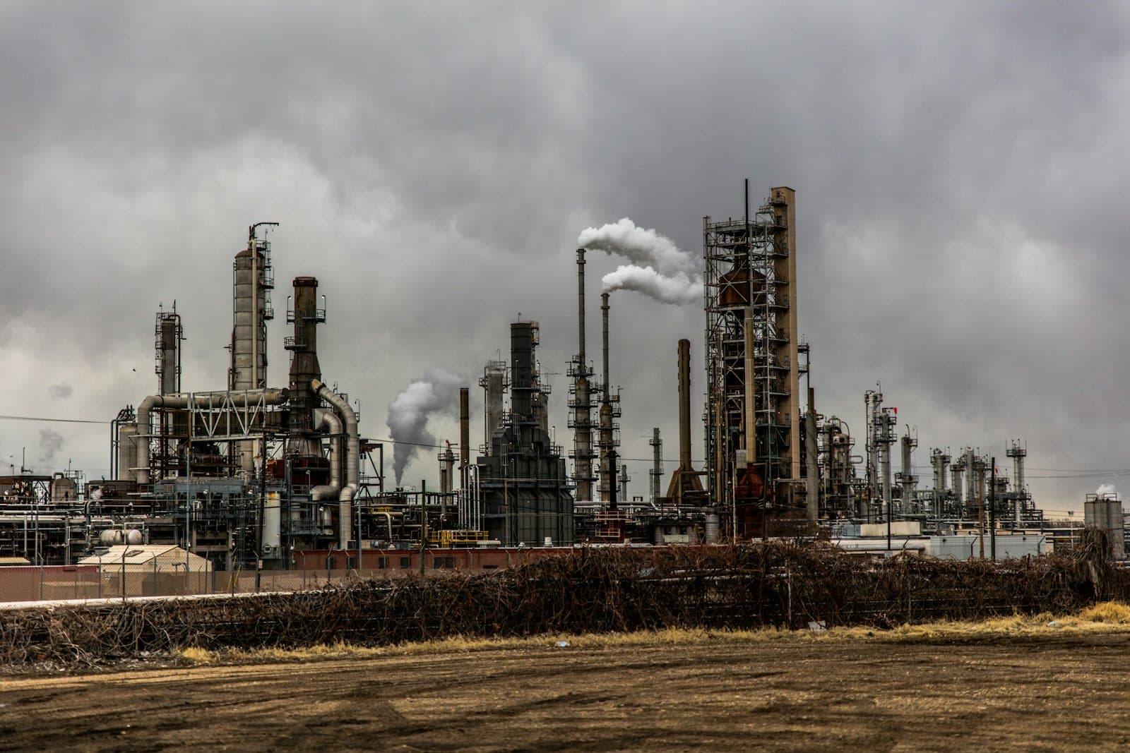 Gas processing facility at dusk