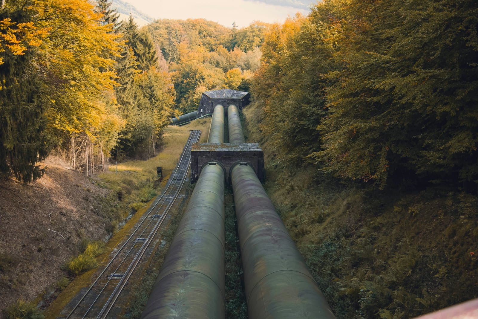 Large steel oil and gas pipeline along its right-of-way